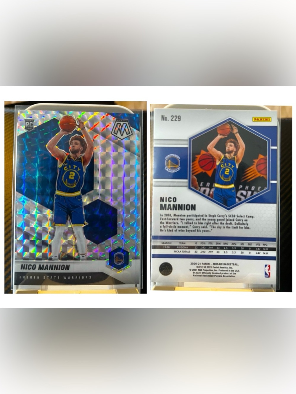 Golden Warriors 2021 Nico Mannion 229 Panini REACTIVE BLUE Prizm Rookie NBA Card